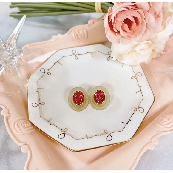Givenchy Couture Rare 18k Gold, Lucite & Pink Sapphire Clip-On Earrings
